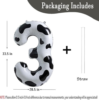 Cow Print Number 3 Balloon, Large 40 Inch Cow Number Birthday Balloons | Helium - Image 2