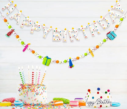 Pre-Strung Confetti Dots Handmade Wool Felt Happy Birthday Banner Garland | 3D - Image 2