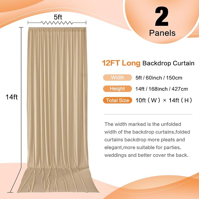 10ft×12ft Wrinkle Free Champagne Backdrop Curtain - Image 3