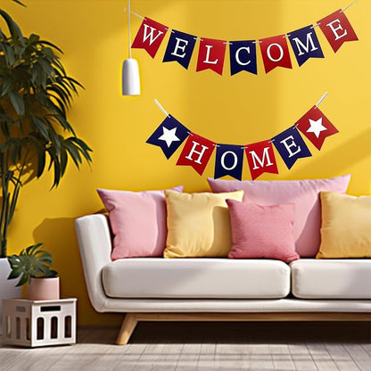 Welcome Home Banner Decorations Glitter Red Blue Bunting Backdrop - Image 6
