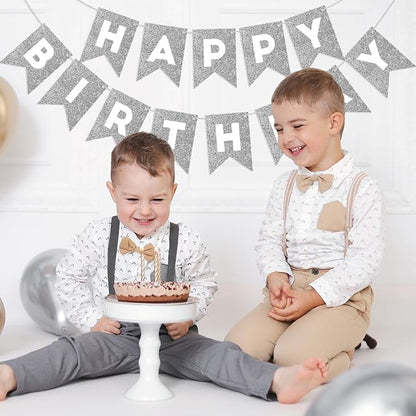 Silver Happy Birthday Banner Happy Birthday Sign - Image 3