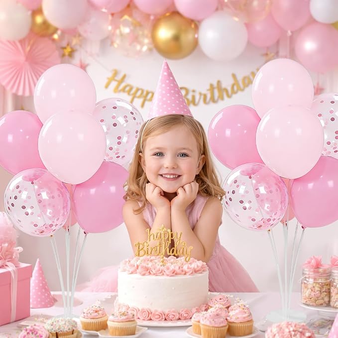 4Set Pink Birthday Party Decorations, Light Pink Balloon Stands - Image 2