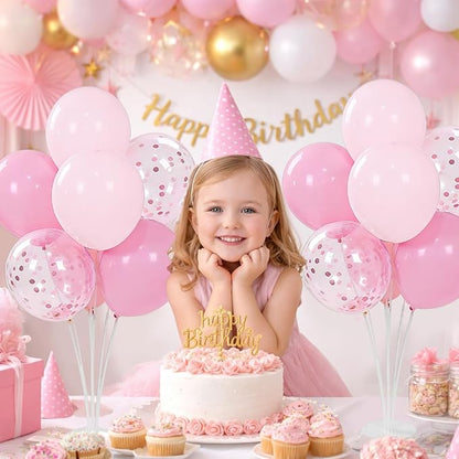 4Set Pink Birthday Party Decorations, Light Pink Balloon Stands - Image 2