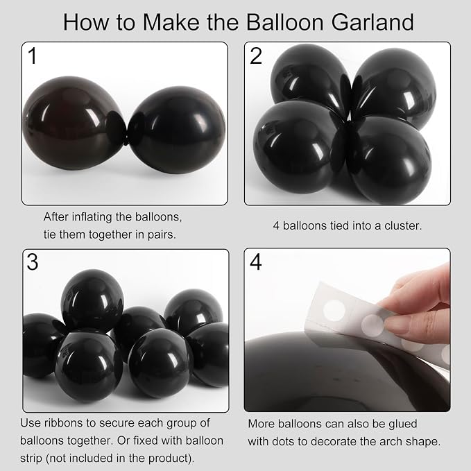 RUBFAC Balloon Arch Kit Black Balloons Different Sizes 129pcs - Image 4