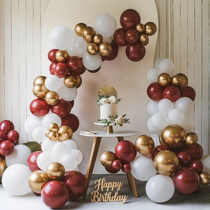 Red and Gold Balloons, 12 Inch Burgundy Gold Balloons, Maroon Balloons - Image 5