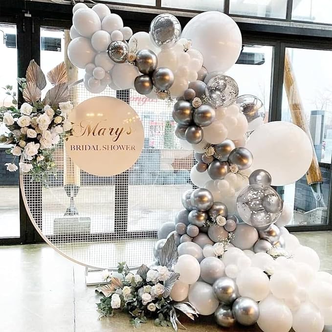 White and Silver Balloon Arch Kit, Engagements, Baby Shower, Anniversary Party - Image 4