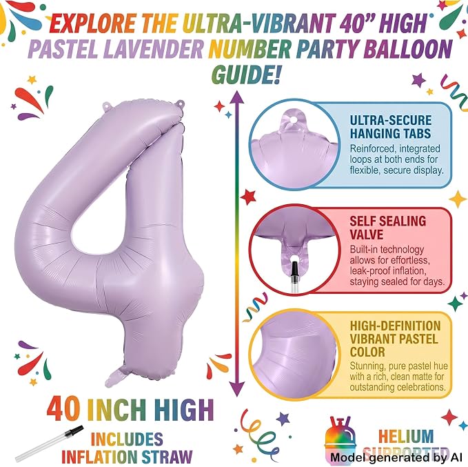 40" Pastel Purple Foil Number 14 Balloon - Image 2