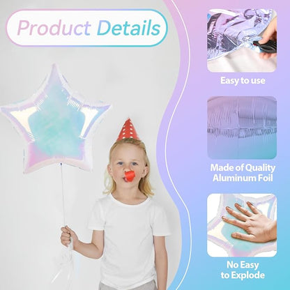 10PCS Iridescent Laser Star Foil Balloons, Transparent Laser Foil Stars Shape - Image 3