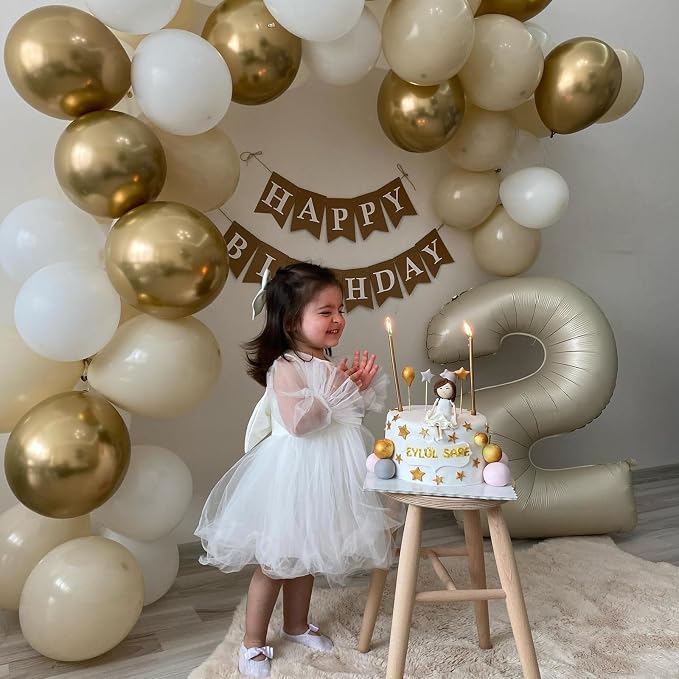 Number 2 Balloon Beige, 40 Inch Large Cream Foil 2 Helium Balloons - Image 4