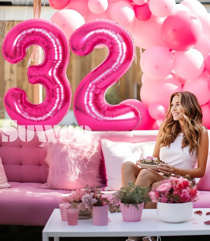 SUWEN 40 Inch Large Hot Pink 32 Balloon Numbers Big Foil Helium Number Balloons - Image 3