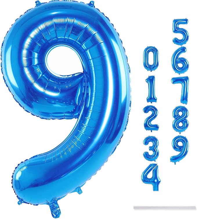 Blue Number 9 Balloons, 40 Inch 9th Birthday Foil Balloon - Image 9