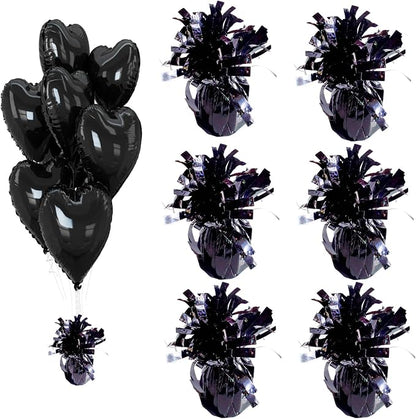 Glitter Black Balloon Weights, 6 Pack | Glitter black PET film; helium balloon by Unknown