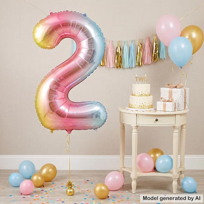 40" Rainbow Foil Number 2 Balloon - Image 3