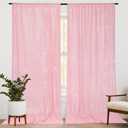 PartyDelight Pink Sequin Backdrop Curtains 5x10ft 2 Panels | Sparkly 3mm sequins - Image 6