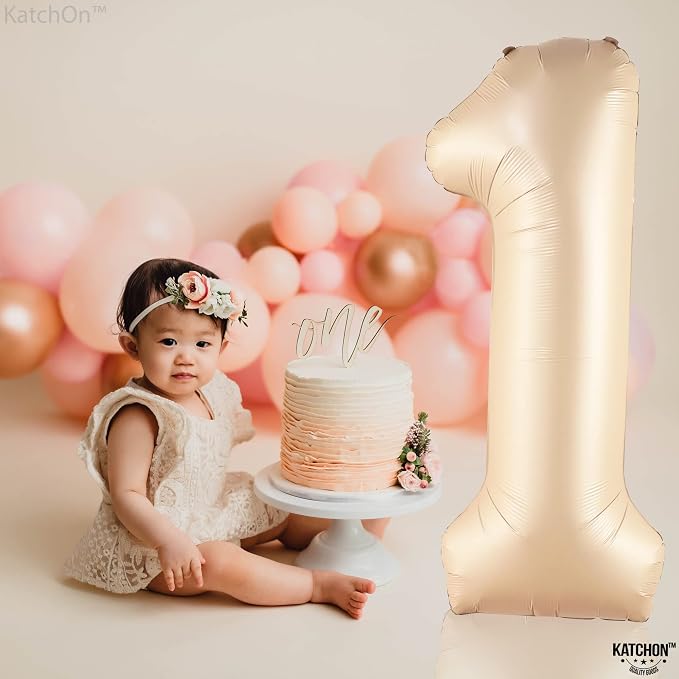 KatchOn Beige Number 1 Balloon 40 Inch | Number One Balloon - Image 2
