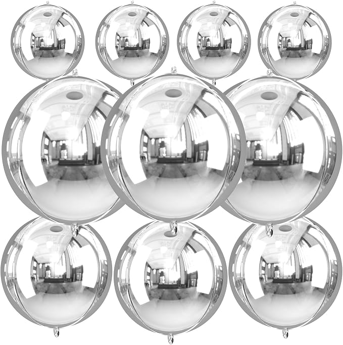 10Pcs Silver Round Foil Balloons, Metallic Silver Foil Baloon by FunHot