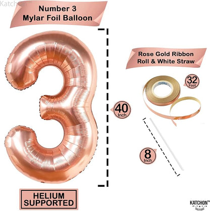 KatchOn Rose Gold Number 3 Balloon 40 Inch, Birthday Decorations - Image 4