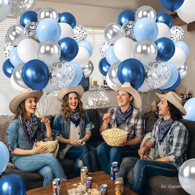 Zesliwy Blue White Silver Balloons Set, Party Decor | Metallic Dark Blue Sliver - Image 7