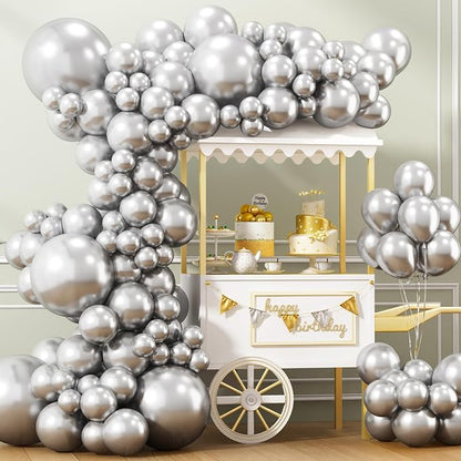 APLANET 150pcs Silver Balloons Different Sizes 18 12 10 5 Inch, Latex Balloons by ZJHAI
