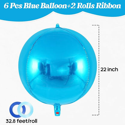 Metallic Blue Balloons, 22 Inch Large Sphere Round Balloons - Image 2