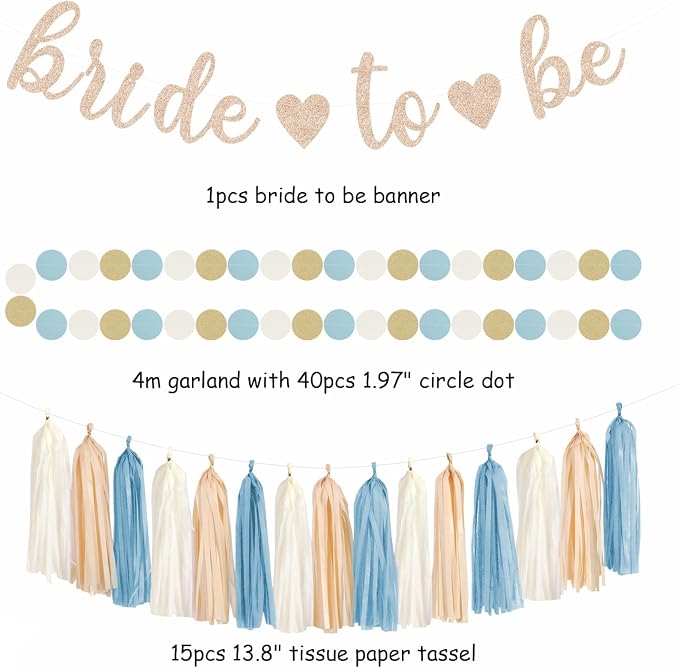 Light-Dusty Blue Beige-Champagne Bridal-Shower Party-Decorations - Image 2