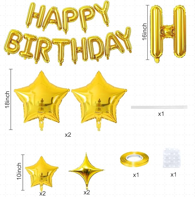 Gold Happy Birthday Balloon Banner, 16 Inch Mylar Foil Letter Balloons - Image 2