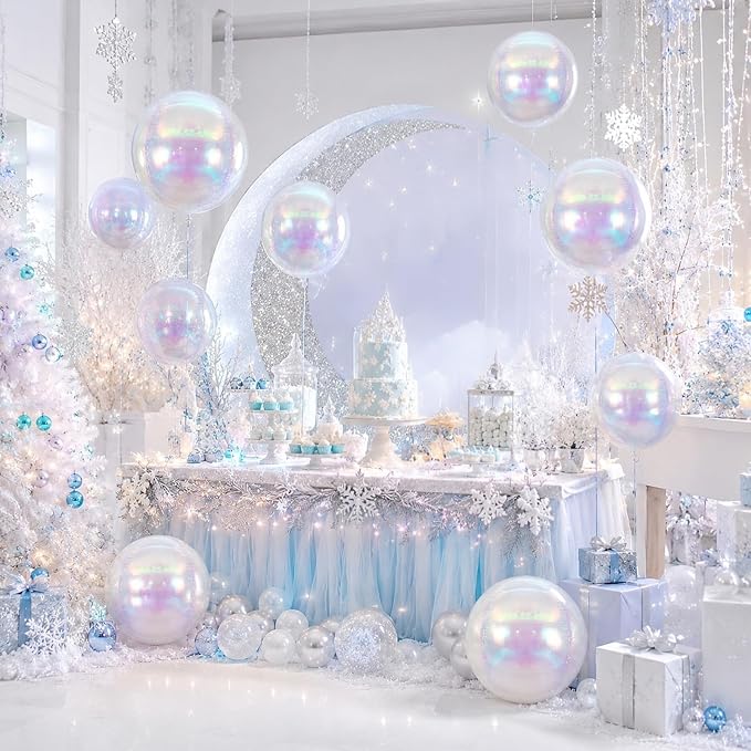 15 Pcs Iridescent Round Foil Balloons, 22/15/10 Inch 4D Ball Balloons Clear - Image 5