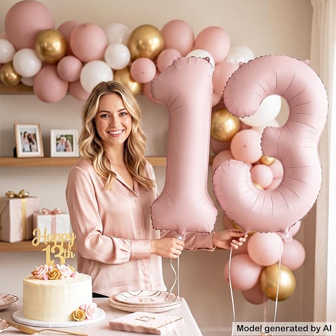 40" Light Pink Foil Number 13 Balloon - Image 5