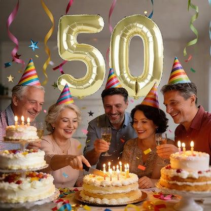 40 Inch Number 50 Balloons for 50th Birthday Party Decorations, 0-100 Champagne - Image 2
