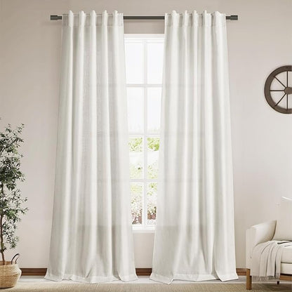 Cream Semi Sheer Curtains 96 Inches Long Back Tab Pocket Ivory Linen Living by Nanspring