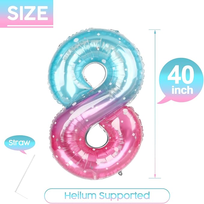 8 Balloon - Starry Sky Birthday Number Balloons, 40 Inch Party Decorations | - Image 5