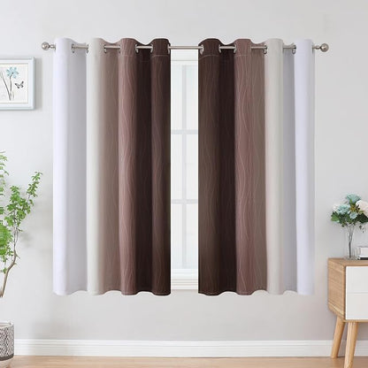 Brown and Greyish White Blackout Curtains 45 Inch Length, Full Light Blocking - Image 2