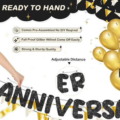 Fulmoon Happy Anniversary Banner Glitter Happy Anniversary Decorations Wedding - Image 3