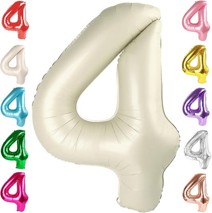 Number 4 Balloons Birthday Decorations, 40In Cream Balloons by Mluchee