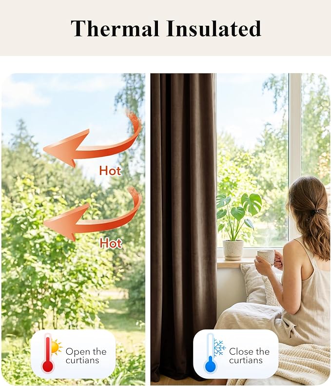 Brown Velvet Curtains Blackout for Living Room, W52 x L96, 2 Panels | 300GSM - Image 6