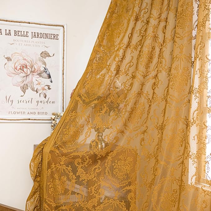 Deeprove Sheer Lace Curtains Gold 96 Inches Long - Image 8
