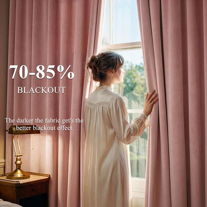 Dusty Pink Velvet Curtains for Girls Bedroom, W52 x L84, 2 Panels | Thermal - Image 3