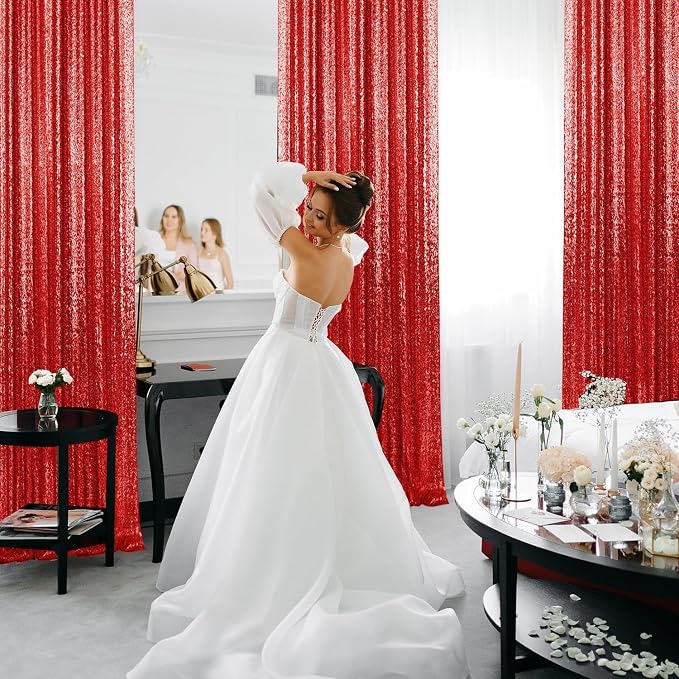 4×8FT-2PCS Red Sequin Backdrop Curtains Panels, Photography Backdrop Glitter - Image 4