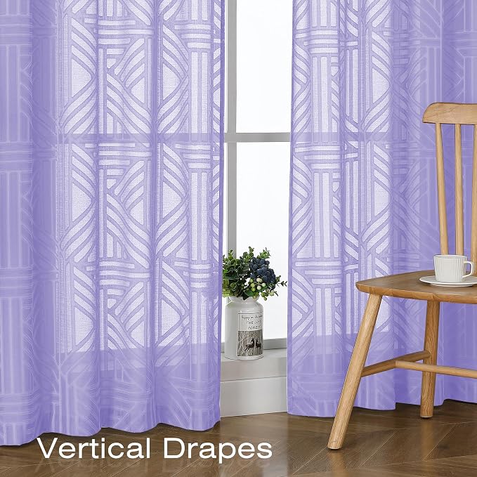 Simplebrand Lavender Semi Sheer Curtains 96 Inches Long 2 Panels, Light - Image 5