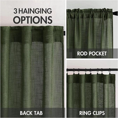 MIULEE Olive Green Linen Curtains 52x72 Inch Length - Image 3