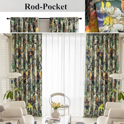 SUOUO Dark Green Vintage Floral Blackout Curtains - Image 2
