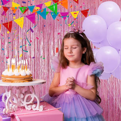 Crosize 2 Pack Laser Party Pink Streamers Backdrop, 3.3 x 9.9 ft | Tinsel Foil - Image 3