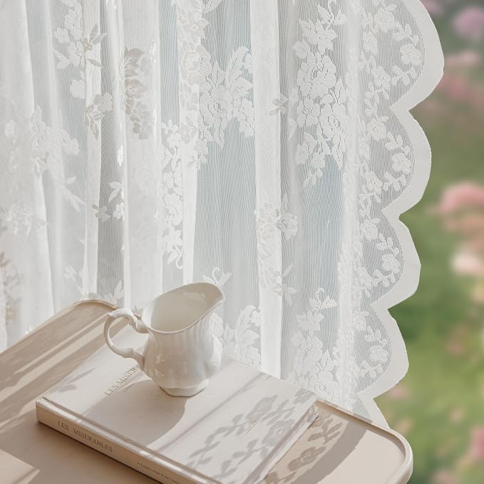 Anmao Vintage Lace Curtains 84 Inches Long 2 Panels, Romantic Elegant Light - Image 6