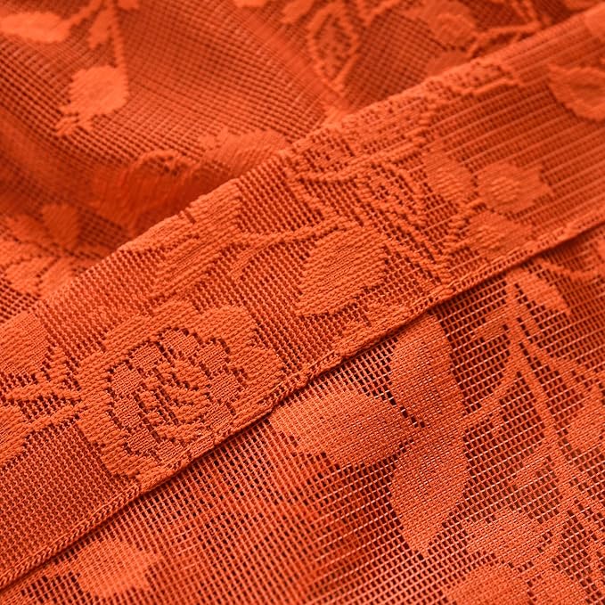 Burnt Orange Floral Lace Curtains - Image 6