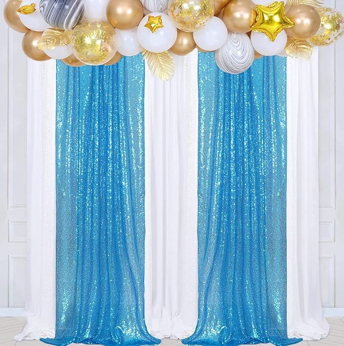 Poise3EHome Turquoise Sequin Backdrop Curtains, 4 Panels 2FTx8FT Glitter - Image 3