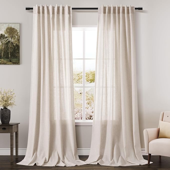 Extra Long Tan Beige Curtains 144 inch Length 2 Panels Set Back Tab Neutral by Nanspring