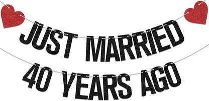 Just Married 40 Years Ago Banner, 40th Wedding Anniversary Party Banner by MiBautizo