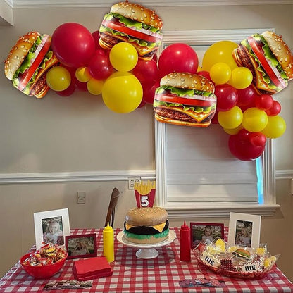 6PCS Hamburger Foil Balloons 24", Hamburger Mylar Party Decorations Set | - Image 6