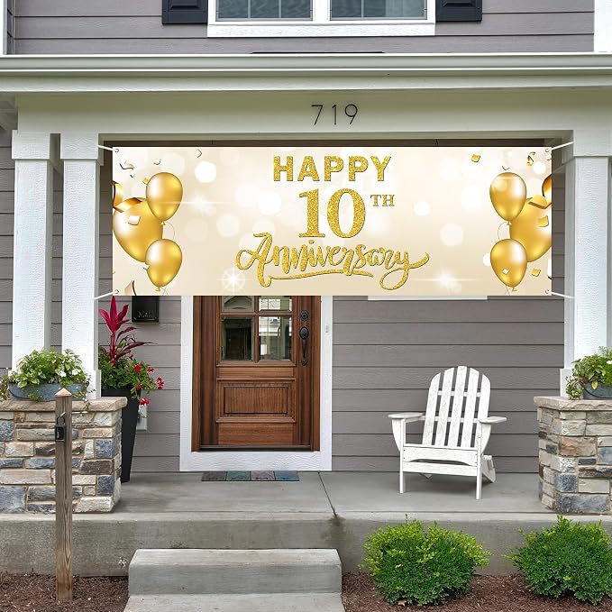 WeBenison Large Happy 10th Anniversary Banner 10 Wedding Anniversary Retirement - Image 4