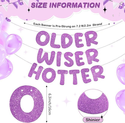 Fulmoon Set of 3 Pre Strung Older Wiser Hotter Glitter Banner Funny Birthday - Image 3